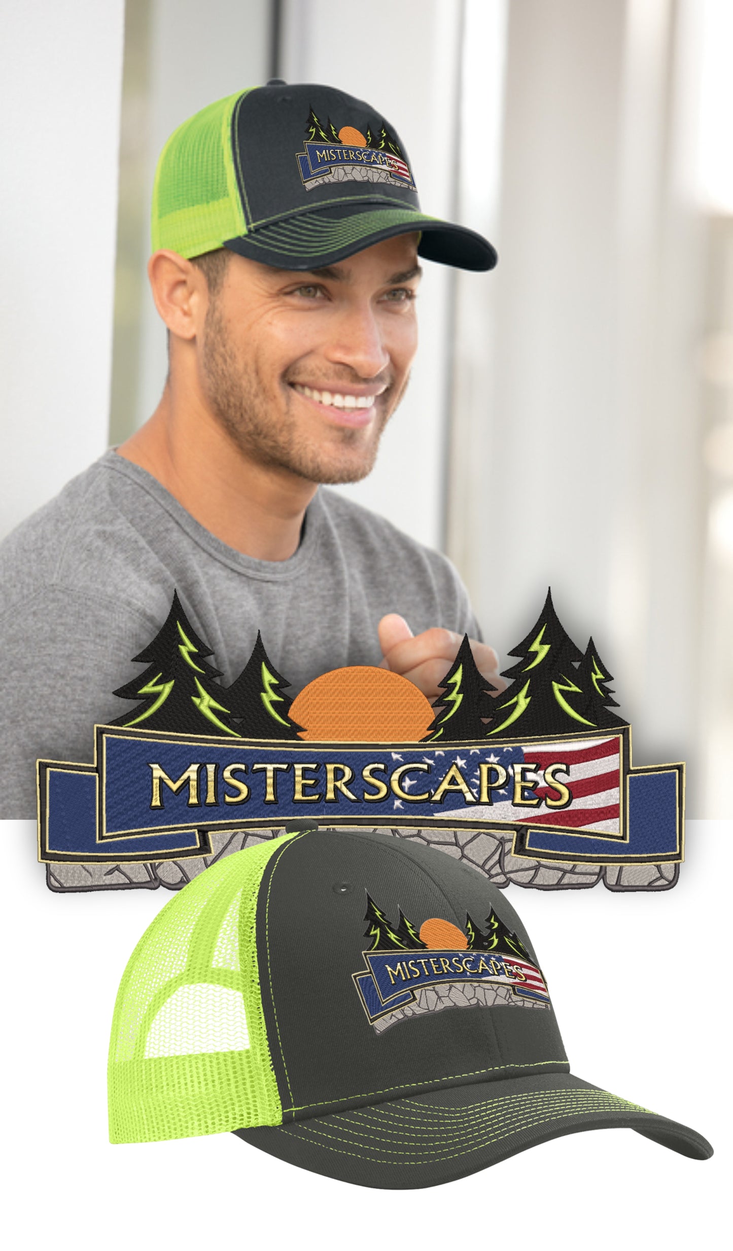 MISTERSCAPES -MISTERSCAPES - white - grey Richardson - Snapback Trucker Cap - 112- EMBROIDERY - Embroidery
