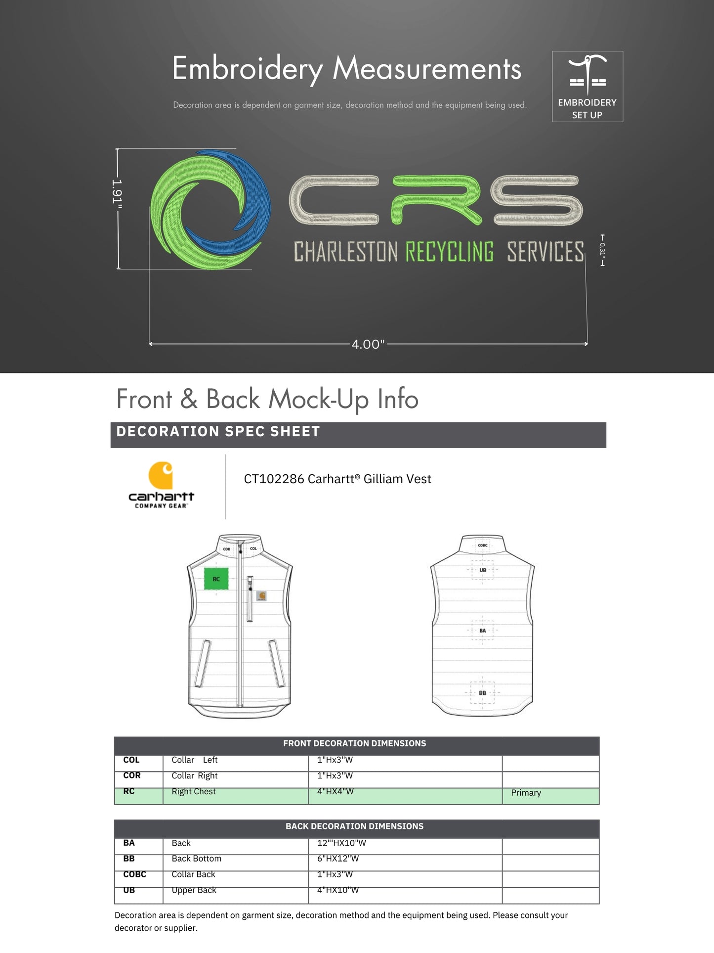 CRS - Carhartt Gilliam Vest CT102286- Embroidery