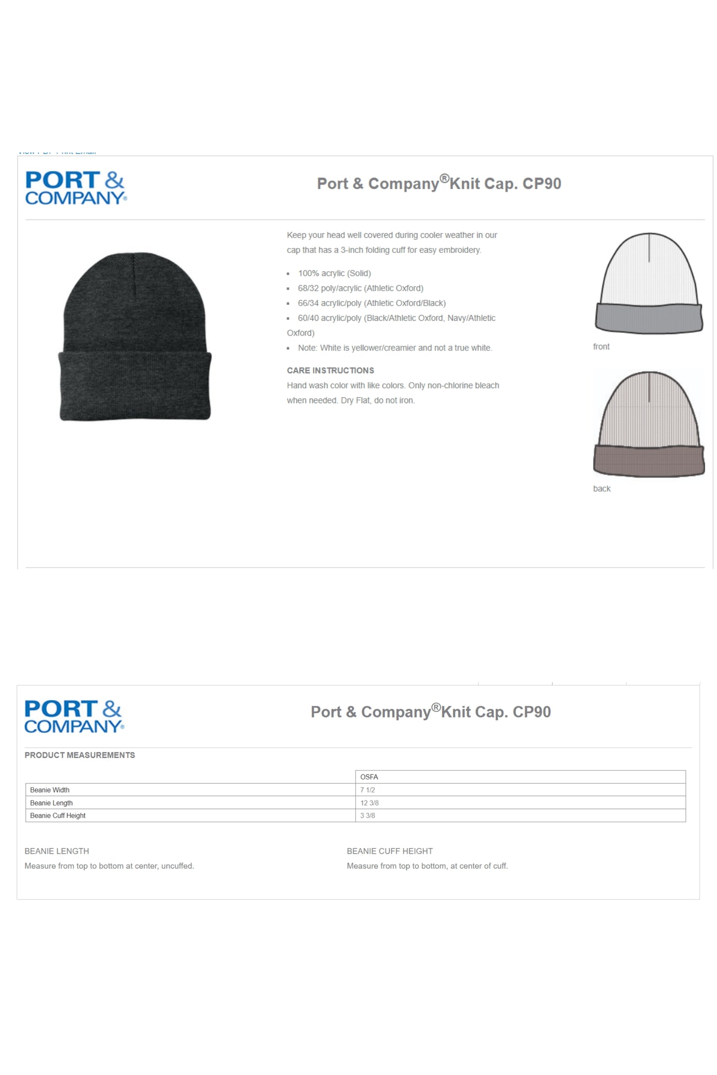 POWER - CP90 Port & Company® - Knit Cap - STITCHED