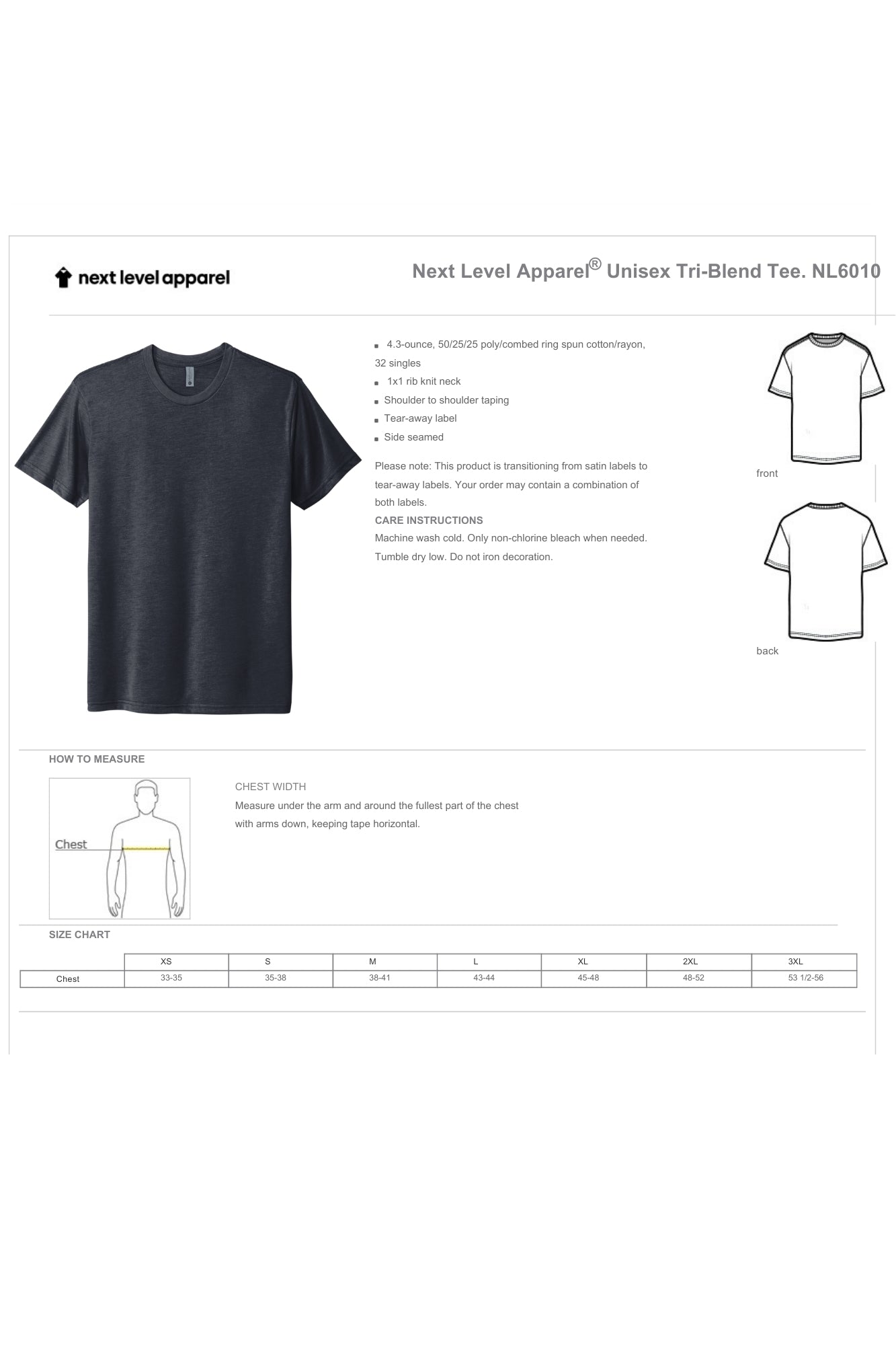 ORENDA - WOMENS NL6010 - Next Level Apparel® Unisex Tri-Blend Tee - SCREEN PRINTED