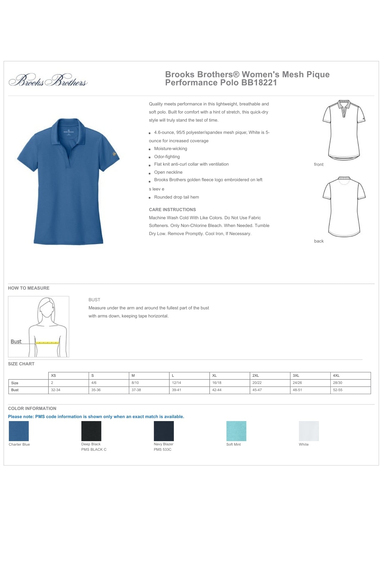 MISTERSCAPES - Brooks Brothers® Women's Mesh Pique Performance Polo BB18221