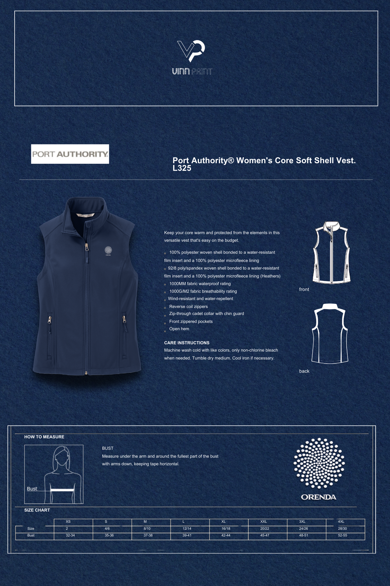 ORENDA - Port Authority® Women's Core Soft Shell Vest. L325 - SCREEN PRINTED