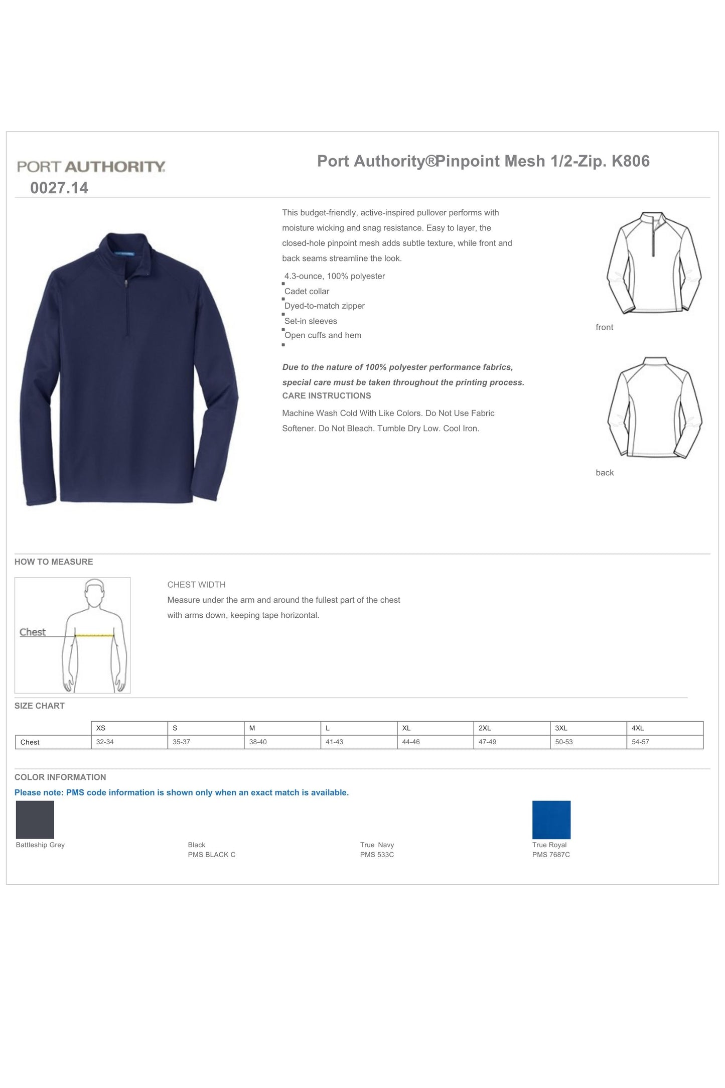 ORENDA - Port Authority® Pinpoint Mesh 1/2-Zip. K806 - PRINTED