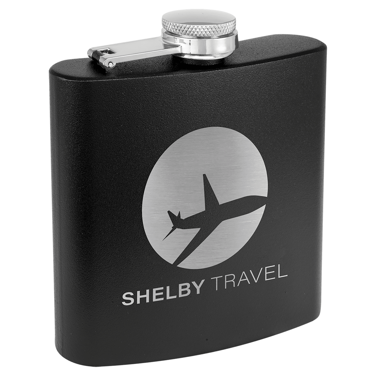 VINNPRINT - ENGRAVING - 6 oz. Leather Flask Set in Black Presentation Box