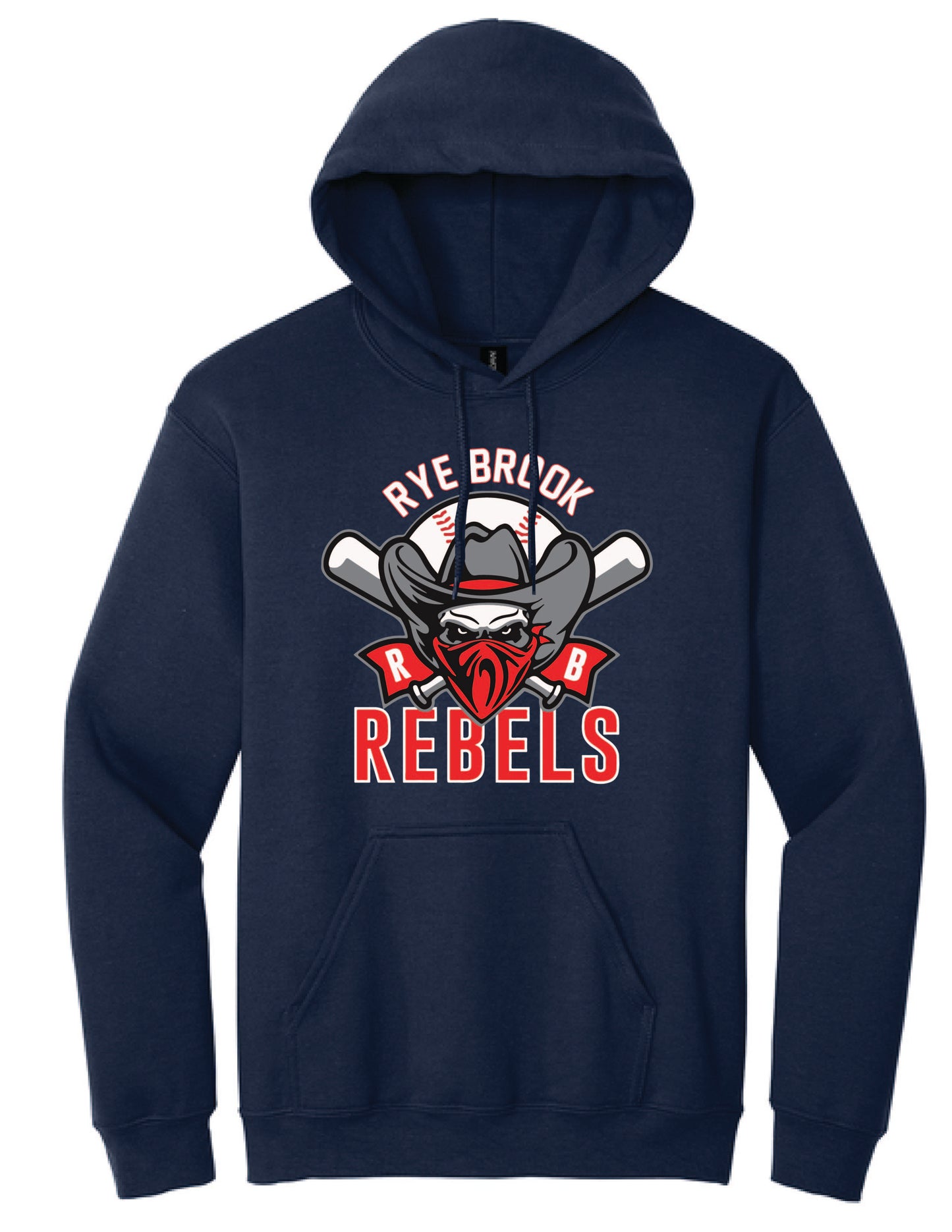 RYE BROOK REBELS BASEBALL / PRINT / 18500 Gildan Hooded Sweatshirt