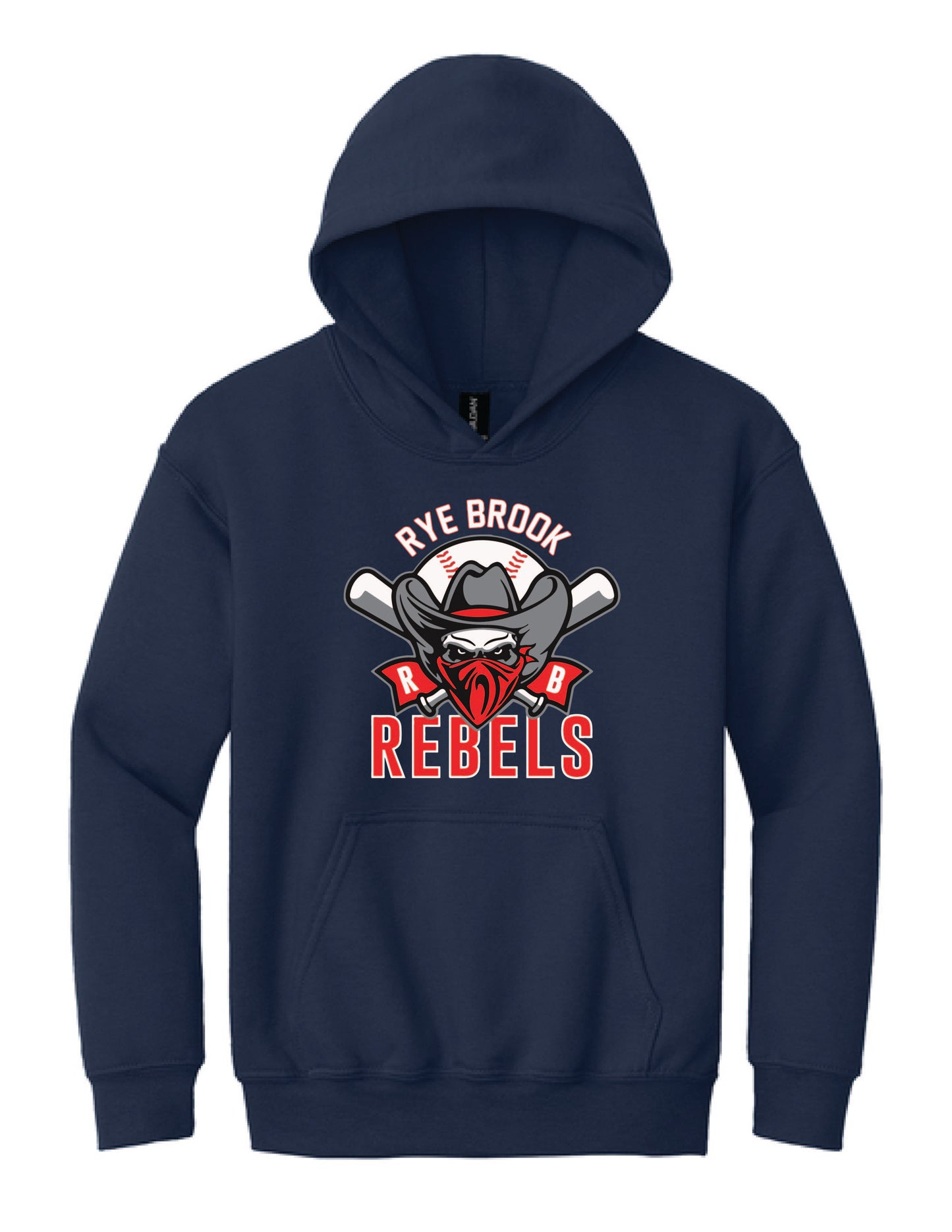 RYE BROOK REBELS BASEBALL / PRINT / 18500B Gildan® Youth Hooded Sweatshirt