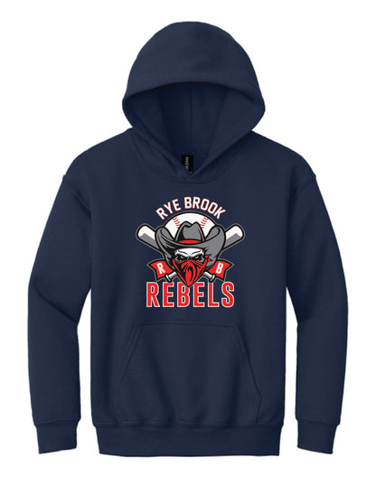 RYE BROOK REBELS BASEBALL / PRINT / 18500B Gildan® Youth Hooded Sweatshirt