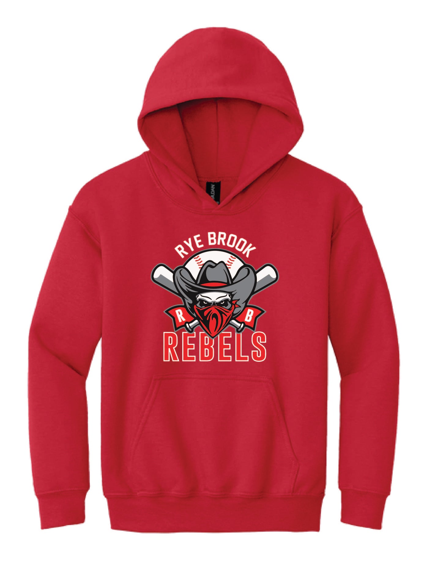 RYE BROOK REBELS BASEBALL / PRINT / 18500B Gildan® Youth Hooded Sweatshirt