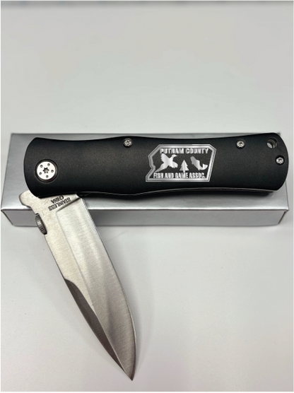 PUTNAM COUNTY FISH & GAME ASSOC.-ENGRAVING- GFT015 - 4 1/2" Black Anodized Aluminum Handle Knife